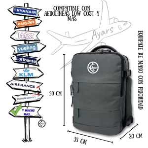 Ayars kelioninė kuprinė 50×35×20 Pilka – Priority Boarding
