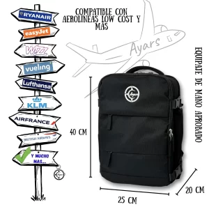 Ayars kelioninė kuprinė 40×25×20 – Juoda Nemokamas bagažas