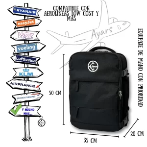 Ayars kelioninė kuprinė 50×35×20 Juoda – Priority Boarding